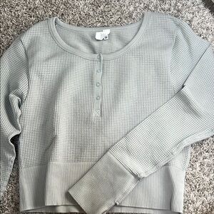 Aerie Light Gray Waffle Knit Top